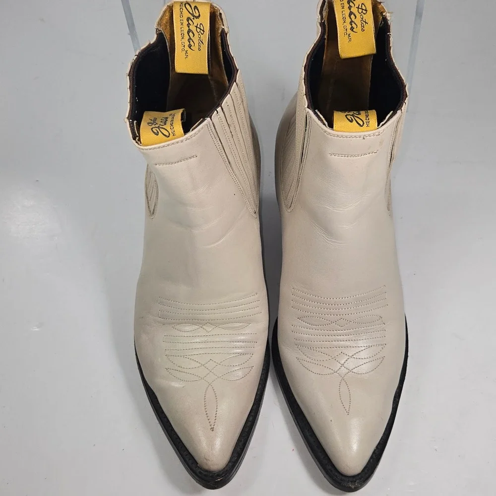 Botas Jaca Cream Leather Western Ankle Boots Pointed Toe Made in Mexico Size 5.5